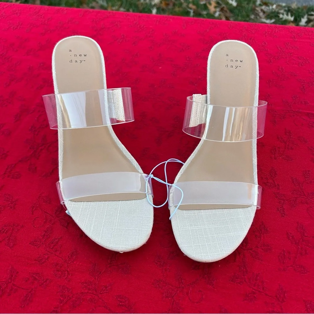 A New Day Womens Ansel Double Band Open‎ Toe Wedge Heels size 11 clear summer